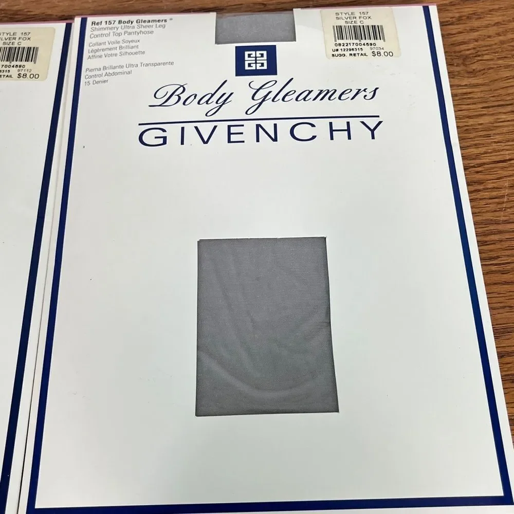 Vintage 2 pair Givenchy Body Gleamers ultra sheer leg control top panty hose szC
